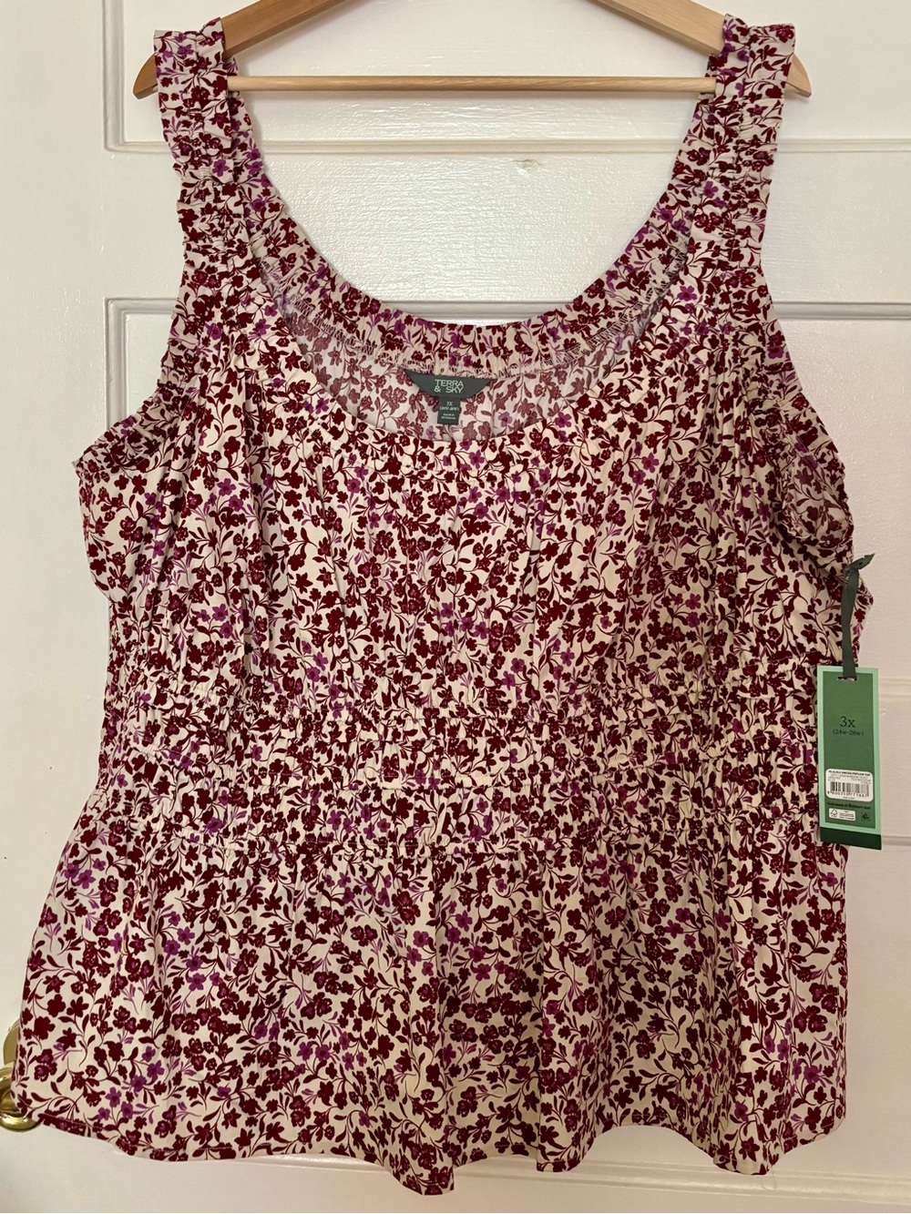 Smocked Peplum Tank Top cotton by Terra & Sky 3x